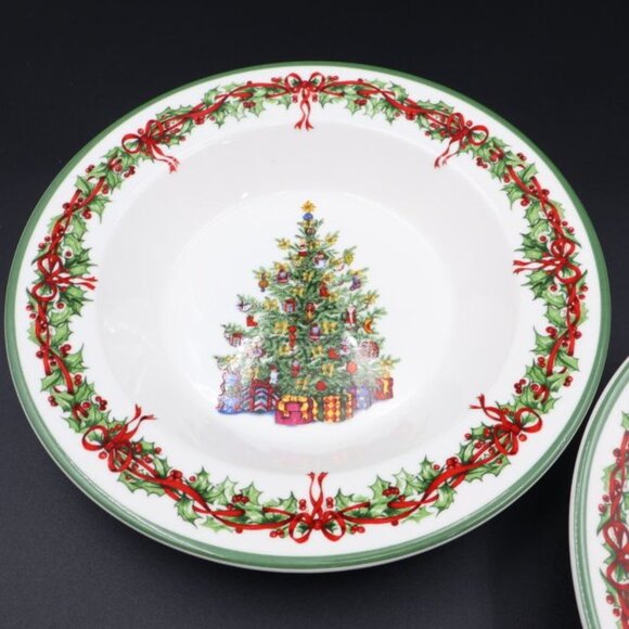 2 Christopher Radko Traditions Holiday Celebrations Rimmed Soup Bowls - Picture 2 of 7